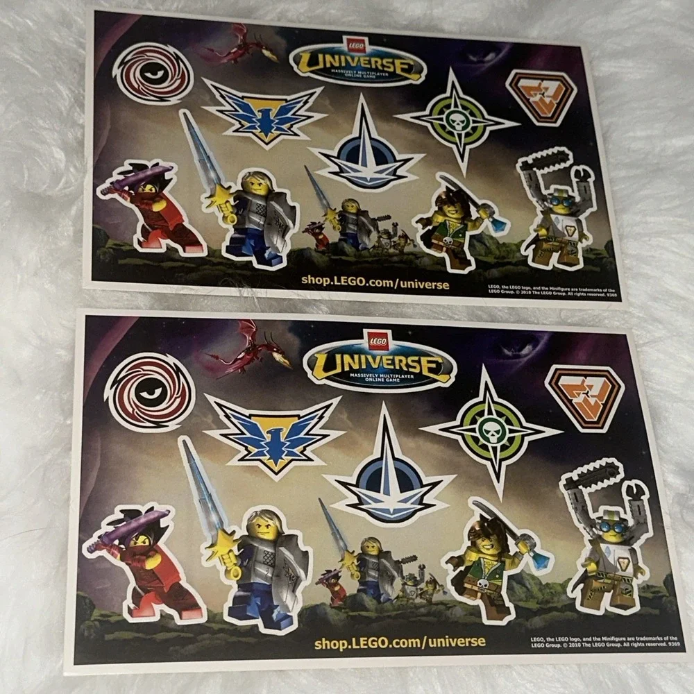 LEGO Universe MMO Promotional Sticker Sheets 2010 Set of 2 Rare Collectible
